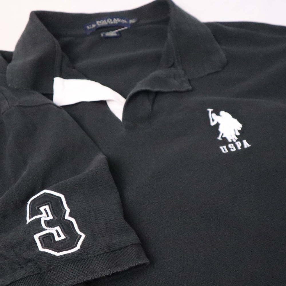 US Polo Assn. Mens Black Polo Shirt Short Sleeve 3‎ Logo Casual Big Pony Rugby